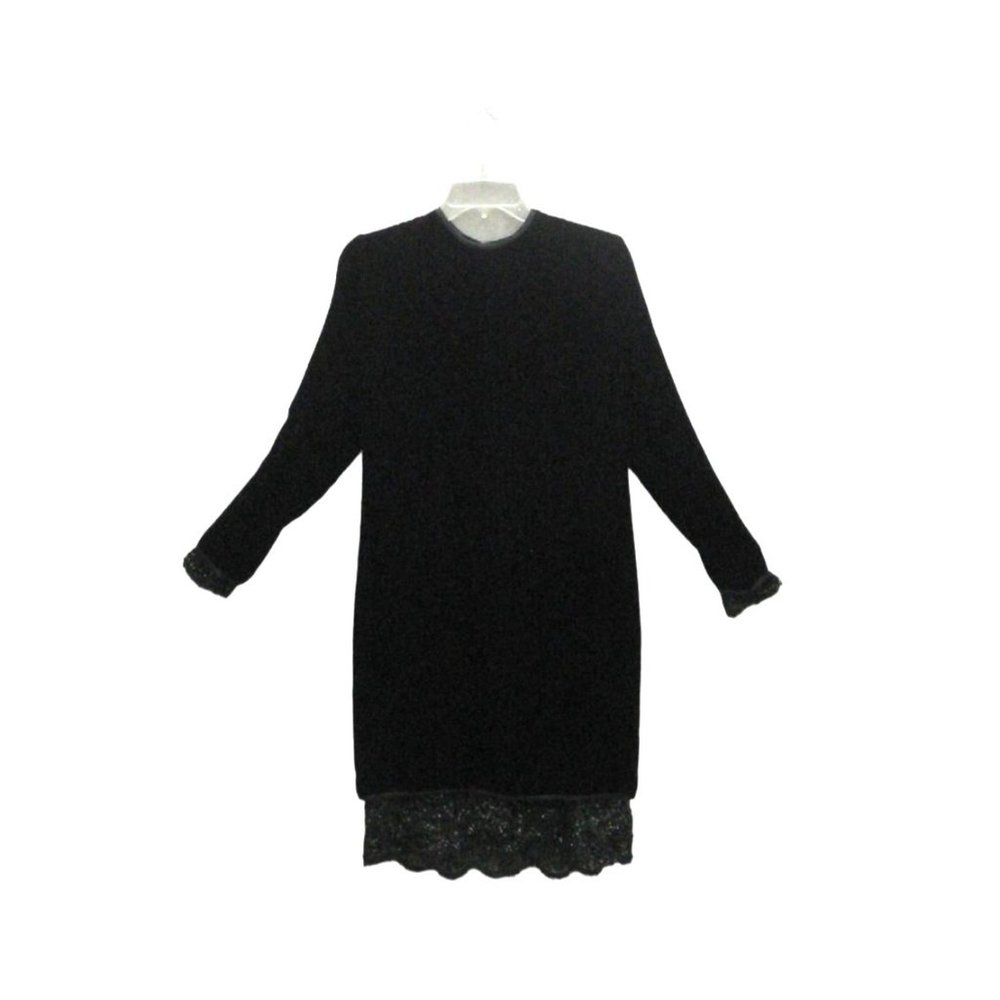 Designer Stanley Platos Martin Ross Size 12 Black Velvet Vintage Dress FLAW